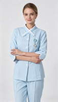 Ensemble d'uniformes infirmiers tissés pour femmes, col mandarin blanc, taille cintrée, confortables et légers pour l'hôpital et la clinique