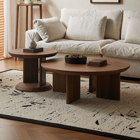 Table basse élégante et moderne avec plateau rond en bois massif et pieds bas durables - Meuble de salon écologique