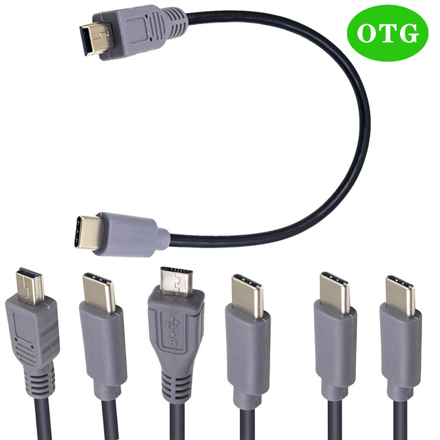 Micro to Mini Type-C to 2.0 Micro Charging Cable T-Port 5P Supports OTG Data Transfer Phone to Camera Fast Charging