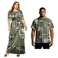 Chemises de plage polynésiennes pour hommes et hauts élégants formels à manches mi-longues, col rond et fente pour femmes, tenues de couple Puletasi Samoan