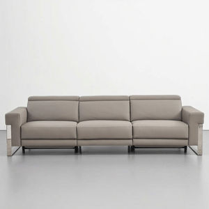 Ensemble de <span class=keywords><strong>canapé</strong></span> inclinable <span class=keywords><strong>électrique</strong></span> 3 places en cuir véritable <span class=keywords><strong>microfibre</strong></span> moderne avec cadre en bois avec appui-tête - Product Image 3