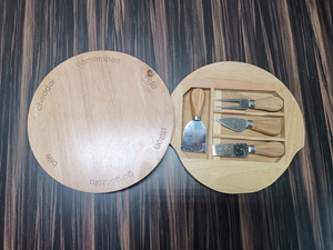 Tabla de Cortar <span class=keywords><strong>Queso</strong></span> Redonda de Bambú Personalizada al por Mayor con Juego de Cuchillos de Acero Inoxidable de 4 Piezas, Mini Tabla de Charcutería - Product Image 4