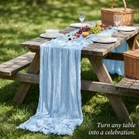 Chemin de table en gaze de coton 100 % polyester bleu clair de 3 m, couleur champagne, neutre, minimaliste, classique, élégant, pour baby shower