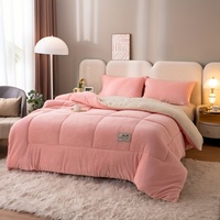 Ensemble de couette 3 pièces en polyester tissé effet peau de pêche, lavable, style chinois, léger