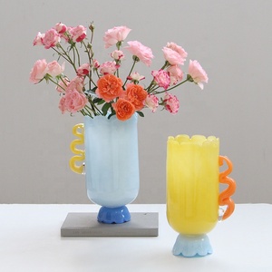 Vaso in <span class=keywords><strong>Vetro</strong></span> <span class=keywords><strong>Colorato</strong></span> Senza Piombo con Bordi Ondulati, Artigianale, Ecologico, Bocca Larga, Durevole, <span class=keywords><strong>Centrotavola</strong></span> Moderno - Product Image 2