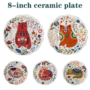Plato de cerámica de dibujos animados de 8 pulgadas, suministros de cocina circulares para el hogar, adecuado para postre/PAN/fruta/aperitivo/bistec - Product Image 1
