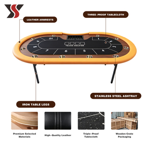 Mesa de Póker Plegable Portátil Personalizada al por Mayor YS OEM, Mesa de Juego para Casino en Casa, Anillo de Madera Naranja, 10 Jugadores, Portavasos - Product Image 2
