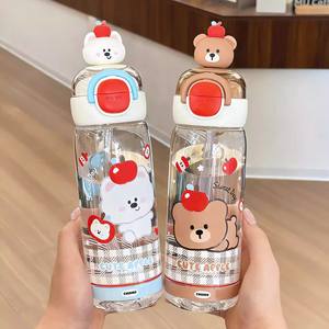 Bouteille d'eau mignonne Cruhre en forme de pomme 500 ml avec double paille, tasse portable pour enfants et étudiants avec couvercle et paille - Product Image 2