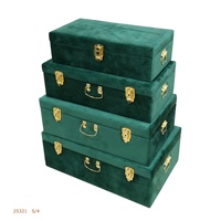 Ensemble de 4 coffres de rangement en bois recouverts de velours de style européen, forme rectangulaire, capacité >35L, charge >10kg, poignées et couvercle faits à la main
