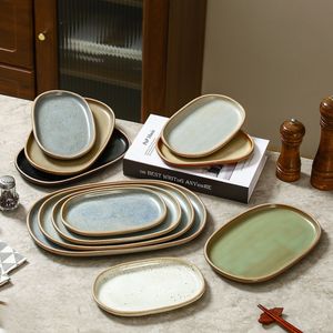 Assiettes en céramique rustique <span class=keywords><strong>de</strong></span> 8/10/12/14 pouces pour le service <span class=keywords><strong>de</strong></span> <span class=keywords><strong>table</strong></span> au restaurant : idéales pour les collations, accompagnements, gâteaux et desserts - Product Image 1