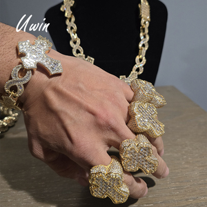 UWIN <span class=keywords><strong>Retro</strong></span> Design Baguette CZ Kreuz <span class=keywords><strong>ring</strong></span> Hip Hop Schmuck Damen Herren ringe Schmuck 18 Karat vergoldeter Schmuck Großhandels preis - Product Image 1
