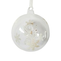 Boule de Noël de luxe originale en verre, figurine 3D floquée, ornée de perles, gravée, décorations transparentes, crochet en verre, décoration de Noël