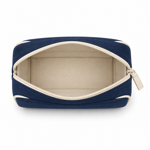 Toiletry <b>Bag</b> with Custom Logo Patch Star and Moon Embroidery Navy Cream <b>Wash</b> Pouch Zipper Nylon Gift - Product Image 5