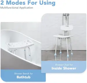 Bliss Medical Banheira ajustável Shower Chair Bath Stool com volta removível 300lbs para Idosos Handicap Senior