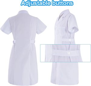 Women's <strong>Nurse</strong> 3pcs Set with White Short Sleeve Lab Coat &amp; Scrubs Woven Fabric White Dress <strong>Outfit</strong> - Product Image 2