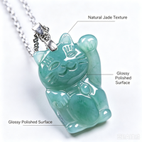 Pendentif Chat Porte-Bonheur en Jade Naturel, Charme Collier Chat Porte-Bonheur en Jadeite Birmane de Grade A pour Cadeau de Bijoux et Vente en Gros