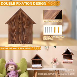 Wooden Bookshelf House Shape 3 Layers Storage Rack <b>Desk</b> Organizer Office Reading <b>Shelf</b> Decor - Product Image 4