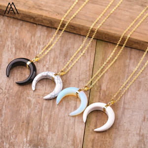 Collar Clásico con Colgante de Cuerno de Cristal, Collares con Dije de Luna Creciente de Piedra Preciosa Natural - Product Image 3