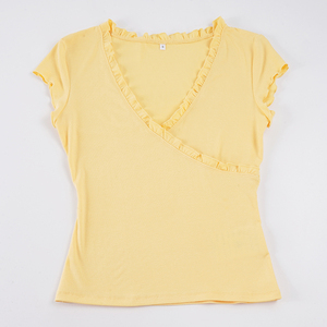 V-Neck Slim Fit Breathable Eco-Friendly Digital Printing Knit <b>Top</b>-Pure Sexy Solid Color for Women - Product Image 2