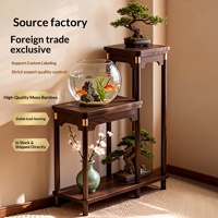 Support de pot de fleurs en bambou de style chinois exclusif pour le commerce extérieur, avec roulettes, stable et résistant, étagère de rangement pour salon