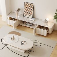 Ensemble Table Basse Nuage en Bois Crème Minimaliste Moderne et Meuble TV Géométrique avec Tiroirs pour Salon