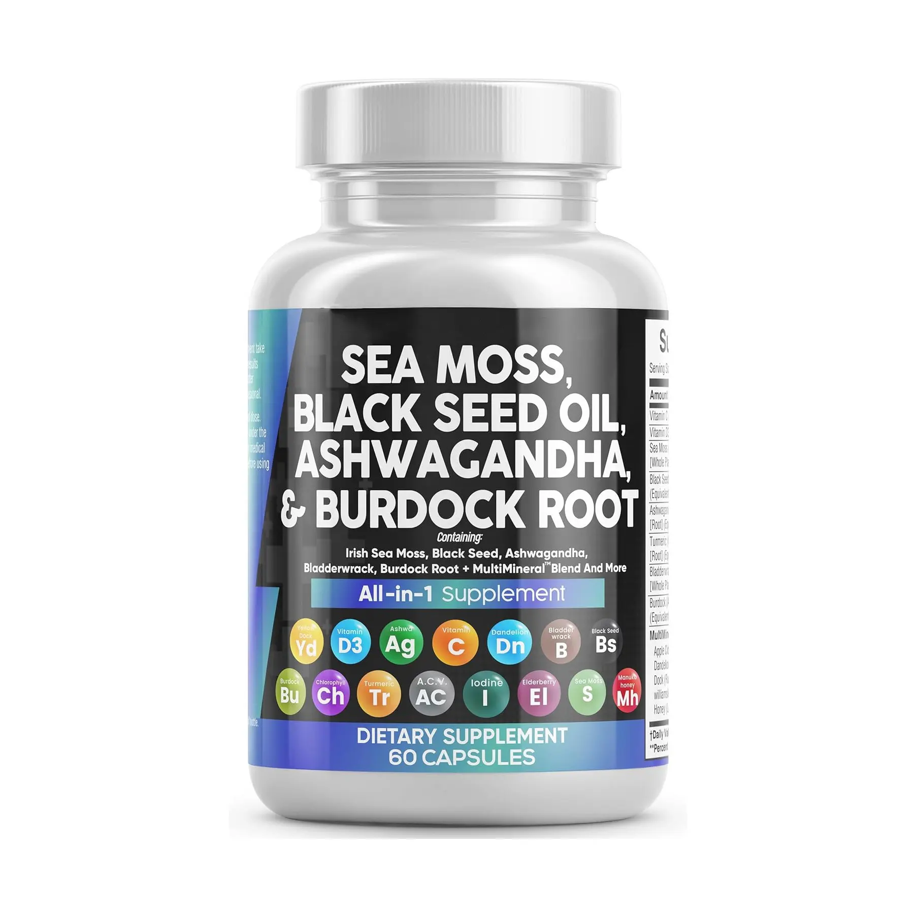 100% puro ashwagandha in polvere di muschio di mare organico 3000mg olio di semi neri 2000mg ashwagandha capsule