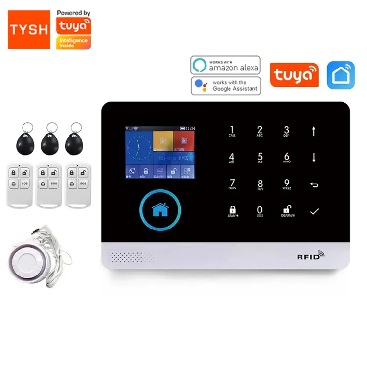 TYSH 433mhz Wifi Gsm Alarm System Wireless Smart House App Control Tuya Gsm Sos Wireless Alarm System Home Security