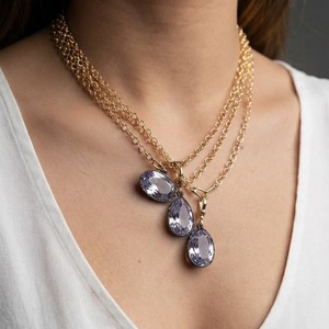 Collar de Gargantilla de Latón Dorado Multicapa para Mujer SongYi <span class=keywords><strong>con</strong></span> Colgantes Ovalados y de Lágrima de Circonita Cúbica Azul Claro, Joyería Fina Retro - Product Image 4