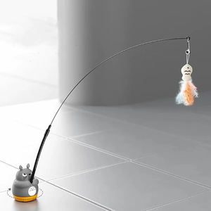 新しいトトロ360度回転は、キャットスティックスチールロッドの小さな魚のヘッドバンドベルキャットトイをからかいます。 - Product Image 1
