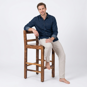 Tabouret de bar en bois CH, design rustique, chaise haute en bois massif, mobilier de maison marron - Product Image 1