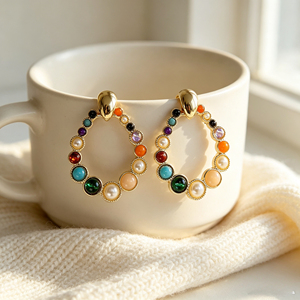 Nuovi Orecchini a Perno con Gemme Colorate, Eleganti Ornamenti Decorativi per l'Orecchio da Abbinare Quotidianamente alle Signore - Product Image 4