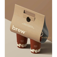 Porte-café à emporter personnalisé Porte-boisson pliable Plateau de transport de 2 tasses Porte-gobelet en papier Boba Boîte de transport de boissons avec poignée
