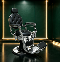 Fauteuil de barbier hydraulique inclinable en cuir noir capitonné vintage de haute qualité pour salon de coiffure masculin