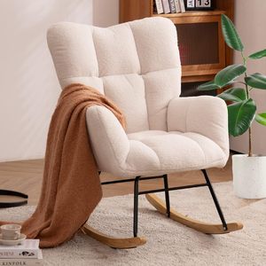 Sillón mecedora Teddy tapizado, sillón deslizante, sillón decorativo con asiento acolchado y respaldo alto, sillón cómodo. - Product Image 1