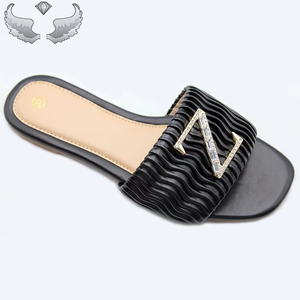 รองเท้าแตะผู้หญิงแบบพับได้รองเท้าแตะผู้หญิงทันสมัยประดับด้วยพลอยเทียมพับได้สำหรับฤดูร้อน - Product Image 1