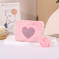 Porte-monnaie en peluche amour broderie fermeture éclair portefeuille court argent pochette broderie ID sac porte-passeport