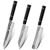 Ensemble de 3 couteaux de chef japonais en acier 12C28N à motif martelé, couteau professionnel pour sashimi avec manche octogonal en résine