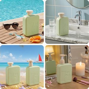 Bouteilles à pompe cylindriques vertes de luxe avec impression de logo personnalisé, 250 ml/350 ml/500 ml, PET, pour lotion, shampoing, gel douche et faux cils - Product Image 6