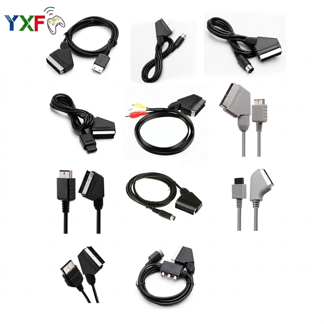 SCART Cable 1.8m RCA Braid for PS1 PS2 for Genesis N64 Gamecube SNES NES Wii Xbox Dreamcast Saturn Xbox 360