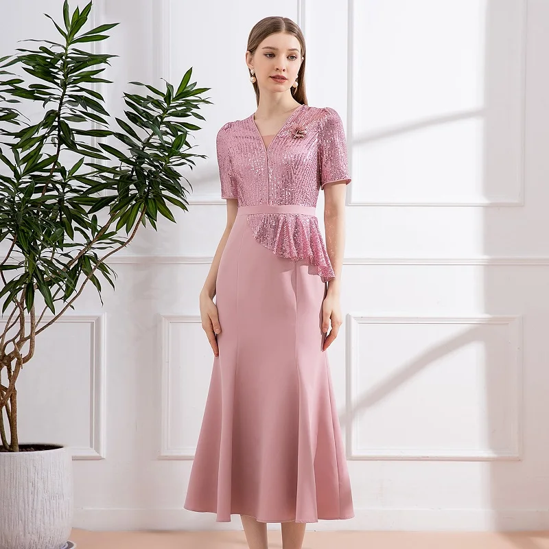 open lace back dress WholesaleEvening Party Dress Plus Size Long Sleeve Side Split main image 1