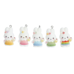 Flocked Cartoon Rabbit Miniature 3D Keychain Pendant Plastic Resin <b>Car</b> Interior <b>Decor</b> DIY Jewelry Set - Product Image 1