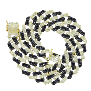 Moda grande pesante oro nero due colori cubano catena Hip Hop gioielli per gli uomini Micro chiaro nero CZ catena pavimentata due <span class=keywords><strong>pietre</strong></span> <span class=keywords><strong>collana</strong></span> - Product Image 6