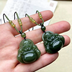 Collana con Pendente Buddha in Giada Naturale Hetian Qingshui, Catena Unisex per Maglione, per Vendita all'Ingrosso - Product Image 2