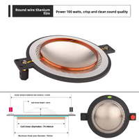 Gertsound Diafragma Speaker Pita Berkualitas Tinggi 75-Core Komponen Treble Titanium 74.5mm Voice Coil >800W Daya Keluaran 8 18mm