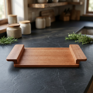Plateau de service rectangulaire en bois avec poignées ergonomiques pour table à manger et cuisine - Product Image 2