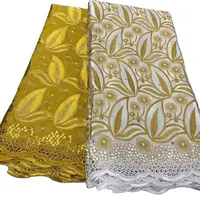 Yeni moda tasarım pamuk afrika kumaş 2.5 + 2.5 metre jakarlı dantel kumaş İsviçre vual
