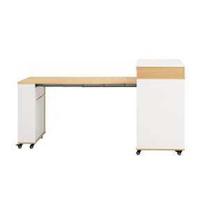 Modern Solid Wood Dining <b>Table</b> with Extra-Long Folding Top and Rolling Kitchen <b>Island</b> with Drawers - Product Image 5