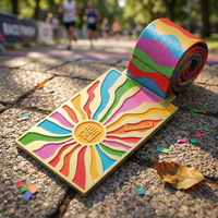 Rechthoekige Sun Ray Run City Running Medailles Goud Helder Meerkleurig Emaille Zinklegering Metalen Medaille voor Marathon of City Run Evenementen