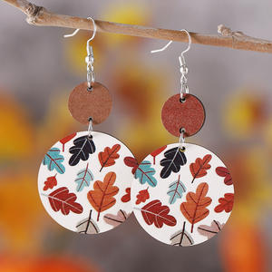 Boucles d'oreilles en similicuir couleur bois pièce ronde cuir couture Double face pendentif boucles d'oreilles pour femmes Uionen 872 - Product Image 1