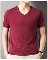 T-shirt homme col en V coupe ajustée gothique avec logo personnalisé, 100 % coton 180 GSM, manches courtes, motif nœuds, tissu peigné décontracté